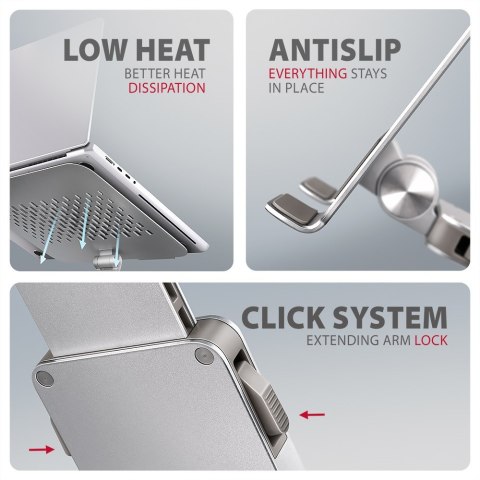 STND-LR Podstawa do laptopów aluminiowa 10-17,3" regulowane kąty nachylenia, obrót o 360 stopni