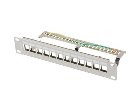 Patch Panel 12 Port 1U 10 cali FTP z organizerem do moduĹĂłw keystone szary