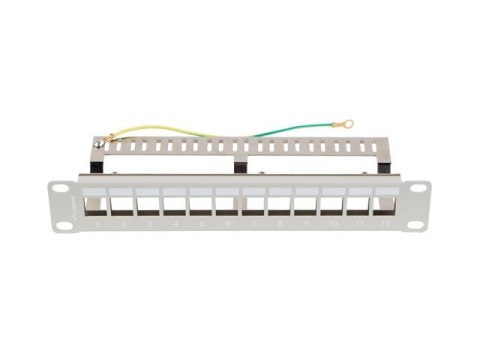Patch Panel 12 Port 1U 10 cali FTP z organizerem do moduĹĂłw keystone szary