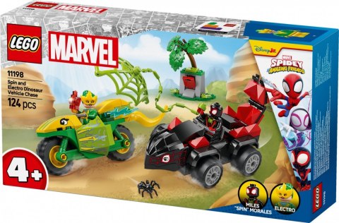 Klocki SPIDEY 11198 Pościg Spina za Electro w dinopojeździe LEGO