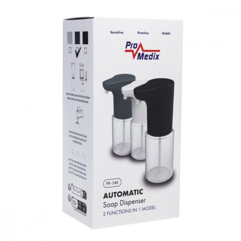 Bezdotykowy dozownik mydła, PR-540 GR Szary 300 ml, do środka do dezynfekcji, IPX4 ProMedix Bezdotykowy dozownik mydła, PR-540 GR Szary 300 ml, do środka do dezynfekcji, IPX4 ProMedix