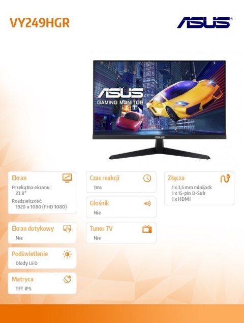 Monitor 23.8 cala VY249HGR FHD IPS 120Hz HDMI VGA 1MS Asus Monitor 23.8 cala VY249HGR FHD IPS 120Hz HDMI VGA 1MS Asus