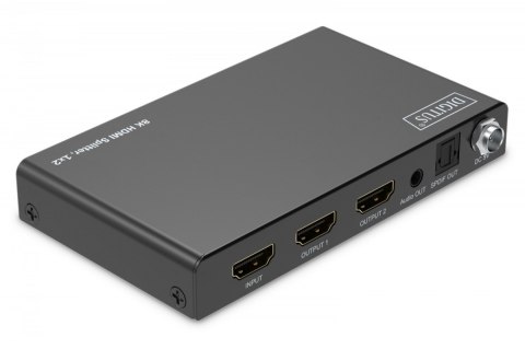 Rozdzielacz/Splitter HDMI 1x2, 8K/60Hz (4:4:4) z HDR, 48 Gbps, HDCP 2.3. Toslink / Stereo , EDID