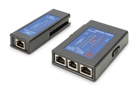 Tester kabli sieciowych i komunikacyjnych LED, kat.5e-kat.6A, (RJ45, RJ12, RJ11), Auto-Scan z PoE Digitus