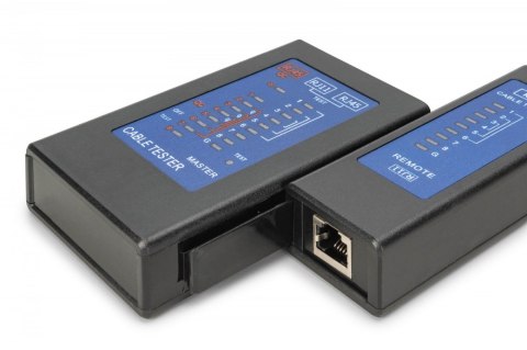 Tester kabli sieciowych i komunikacyjnych LED, kat.5e-kat.6A, (RJ45, RJ12, RJ11), Auto-Scan z PoE Digitus