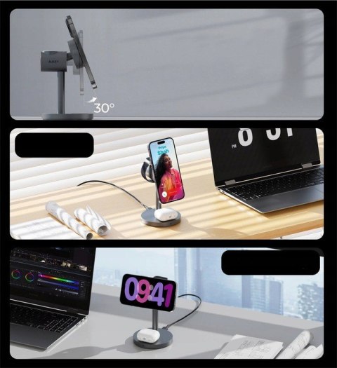 LC-MC311 3w1 Qi2 15W ładowarka bezprzewodowa MagSafe + ładowarka PD 30W AUKEY
