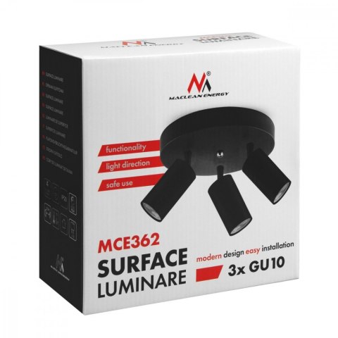 Lampa sufitowa punktowa, GU10, MCE362 B aluminiowa Czarna Maclean