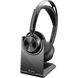 Zestaw słuchawkowy Voyager Focus 2 certyfikatem Microsoft Teams USB-C-C z podstawką ładującą, przejściówka USB-C/A 9T9J6AA POLY