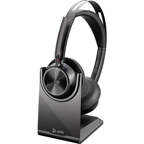 Zestaw słuchawkowy Voyager Focus 2 certyfikatem Microsoft Teams USB-C-C z podstawką ładującą, przejściówka USB-C/A 9T9J6AA POLY