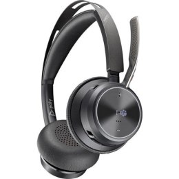 Zestaw słuchawkowy Voyager Focus 2 certyfikatem Microsoft Teams USB-C-C z podstawką ładującą, przejściówka USB-C/A 9T9J6AA POLY