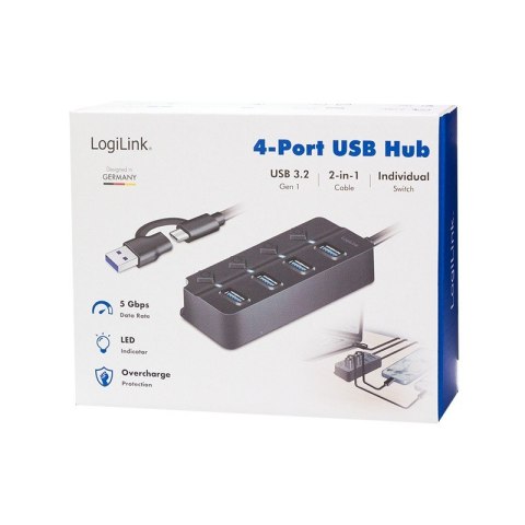 HUB 4xUSB-A, Gen1, 4x ON/OFF, czarny LogiLink HUB 4xUSB-A, Gen1, 4x ON/OFF, czarny LogiLink