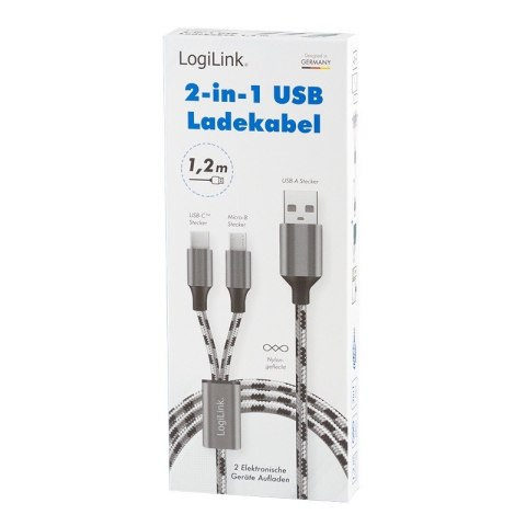 Kabel USB2.0 A/M do micro USB + USB-C, 1.2m LogiLink Kabel USB2.0 A/M do micro USB + USB-C, 1.2m LogiLink
