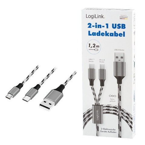 Kabel USB2.0 A/M do micro USB + USB-C, 1.2m LogiLink Kabel USB2.0 A/M do micro USB + USB-C, 1.2m LogiLink
