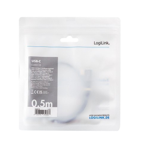 Kabel USB3.2 gen2 TypeC do USB-C/F, PD, 0.5m LogiLink Kabel USB3.2 gen2 TypeC do USB-C/F, PD, 0.5m LogiLink