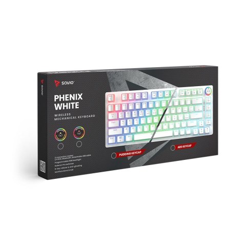Klawiatura mechaniczna bezprzewodowa PHENIX WHITE Gateron Red Pro, Pudding Savio