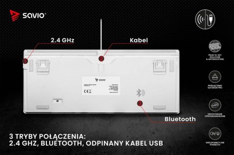 Klawiatura mechaniczna bezprzewodowa PHENIX WHITE Gateron Red Pro, Pudding Savio