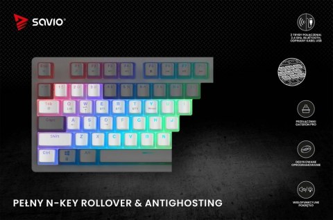 Klawiatura mechaniczna bezprzewodowa PHENIX WHITE Gateron Red Pro, Pudding Savio