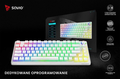 Klawiatura mechaniczna bezprzewodowa PHENIX WHITE Gateron Red Pro, Pudding Savio