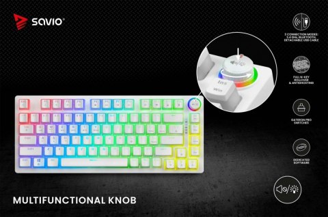 Klawiatura mechaniczna bezprzewodowa PHENIX WHITE Gateron Red Pro, Pudding Savio