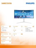 Monitor 34 cale 34M2C5501A Curved VA 180Hz HDMIx2 DP HAS Ambiglow Philips