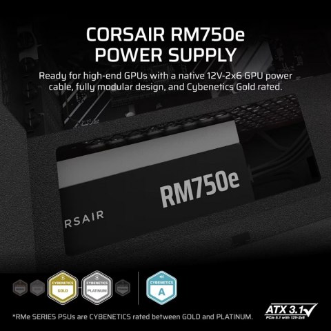 Zasilacz RM750e PCIe 5.1 80+GOLD F.MODULAR ATX3.1 Corsair Zasilacz RM750e PCIe 5.1 80+GOLD F.MODULAR ATX3.1 Corsair