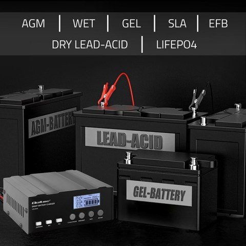 Inteligentna mikroprocesorowa ładowarka 12V | 12.6V | 24V |Prostownik z funkcją naprawy do akumulatora AGM GEL LiFePO4 | LCD Qoltec Inteligentna mikroprocesorowa ładowarka 12V | 12.6V | 24V |Prostownik z funkcją naprawy do akumulatora AGM GEL LiFePO4 | LCD Qoltec