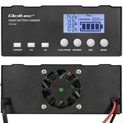 Inteligentna mikroprocesorowa ładowarka 12V | 12.6V | 24V |Prostownik z funkcją naprawy do akumulatora AGM GEL LiFePO4 | LCD Qoltec Inteligentna mikroprocesorowa ładowarka 12V | 12.6V | 24V |Prostownik z funkcją naprawy do akumulatora AGM GEL LiFePO4 | LCD Qoltec