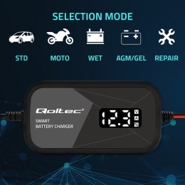 Inteligentna mikroprocesorowa ładowarka 12V | 2A | Prostownik z funkcją regeneracji ogniw do akumulatora AGM GEL | LCD Qoltec