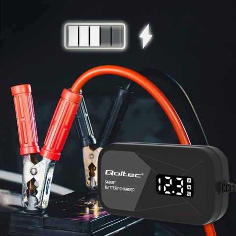 Inteligentna mikroprocesorowa ładowarka 12V | 2A | Prostownik z funkcją regeneracji ogniw do akumulatora AGM GEL | LCD Qoltec Inteligentna mikroprocesorowa ładowarka 12V | 2A | Prostownik z funkcją regeneracji ogniw do akumulatora AGM GEL | LCD Qoltec
