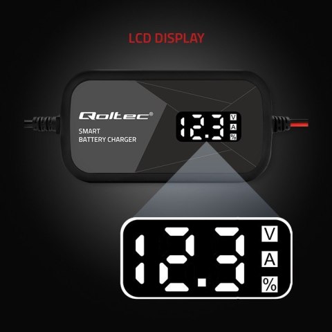 Inteligentna mikroprocesorowa ładowarka 12V | 2A | Prostownik z funkcją regeneracji ogniw do akumulatora AGM GEL | LCD Qoltec Inteligentna mikroprocesorowa ładowarka 12V | 2A | Prostownik z funkcją regeneracji ogniw do akumulatora AGM GEL | LCD Qoltec