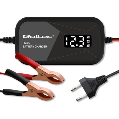 Inteligentna mikroprocesorowa ładowarka 12V | 2A | Prostownik z funkcją regeneracji ogniw do akumulatora AGM GEL | LCD Qoltec Inteligentna mikroprocesorowa ładowarka 12V | 2A | Prostownik z funkcją regeneracji ogniw do akumulatora AGM GEL | LCD Qoltec