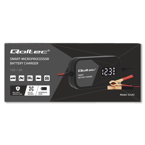 Inteligentna mikroprocesorowa ładowarka 12V | 2A | Prostownik z funkcją regeneracji ogniw do akumulatora AGM GEL | LCD Qoltec Inteligentna mikroprocesorowa ładowarka 12V | 2A | Prostownik z funkcją regeneracji ogniw do akumulatora AGM GEL | LCD Qoltec
