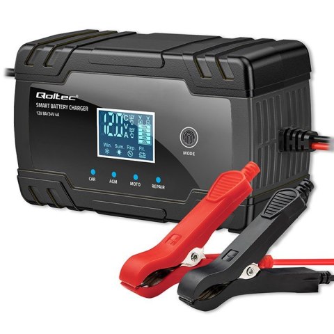 Inteligentna mikroprocesorowa ładowarka 12V 8A | 24V 4A |Prostownik z funkcją naprawy do akumulatora AGM GEL | LCD Qoltec Inteligentna mikroprocesorowa ładowarka 12V 8A | 24V 4A |Prostownik z funkcją naprawy do akumulatora AGM GEL | LCD Qoltec