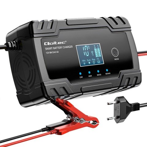 Inteligentna mikroprocesorowa ładowarka 12V 8A | 24V 4A |Prostownik z funkcją naprawy do akumulatora AGM GEL | LCD Qoltec Inteligentna mikroprocesorowa ładowarka 12V 8A | 24V 4A |Prostownik z funkcją naprawy do akumulatora AGM GEL | LCD Qoltec