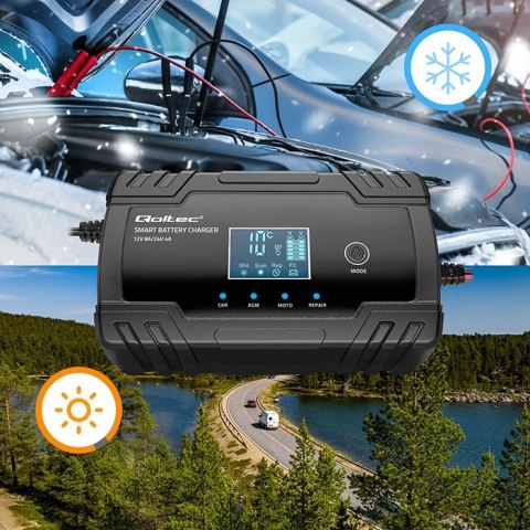 Inteligentna mikroprocesorowa ładowarka 12V 8A | 24V 4A |Prostownik z funkcją naprawy do akumulatora AGM GEL | LCD Qoltec Inteligentna mikroprocesorowa ładowarka 12V 8A | 24V 4A |Prostownik z funkcją naprawy do akumulatora AGM GEL | LCD Qoltec