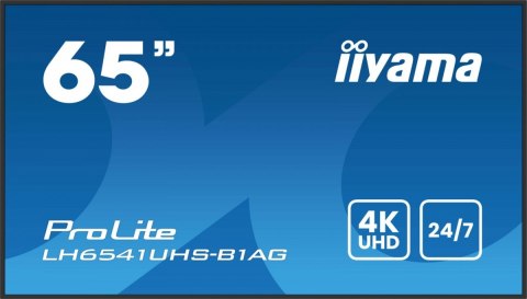 Monitor 65 cali LH6541UHS-B1AG VA,4K,24/7,LAN,USB,HDMI,500cd/m2, Haze(25%),2x10W,Pion/Poziom IIYAMA