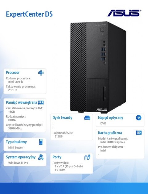Komputer ExpertCenter D5 D500ME-713700280X - i7-13700 vPro/16GB/512GB/DVD-RW/W11 PRO Asus Komputer ExpertCenter D5 D500ME-713700280X - i7-13700 vPro/16GB/512GB/DVD-RW/W11 PRO Asus