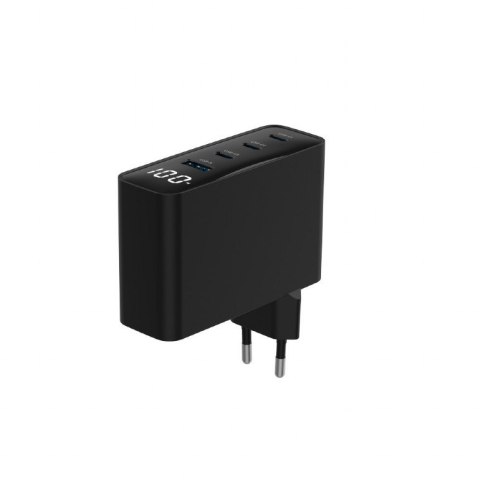 Ładowarka uniwersalna 100W GaN 1xUSB-A 3xUSB-C szybkie ładowanie LCD czarna Gembird