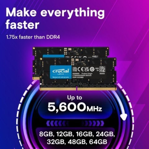 Pamięć DDR5 SODIMM 24GB/5600 (2*12GB) CL46 (24Gbit) Crucial Pamięć DDR5 SODIMM 24GB/5600 (2*12GB) CL46 (24Gbit) Crucial