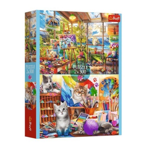 Puzzle 2x500 elementów Sztuka malowania Kotki Trefl