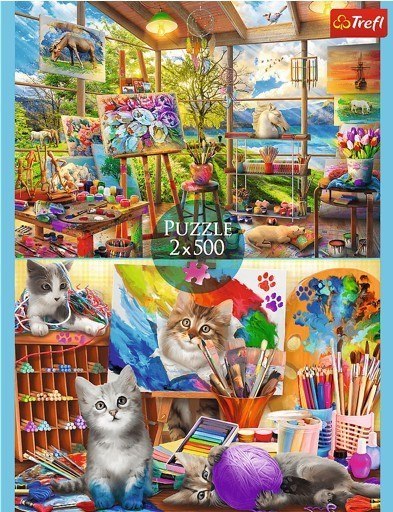 Puzzle 2x500 elementów Sztuka malowania Kotki Trefl