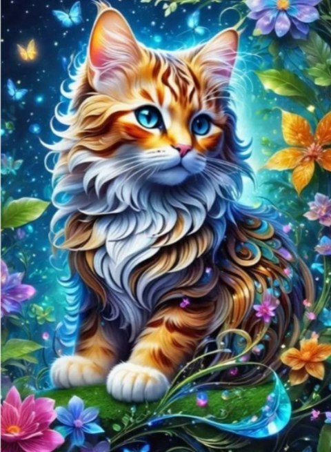 Diamentowa mozaika - Kot w magicznym ogrodzie
