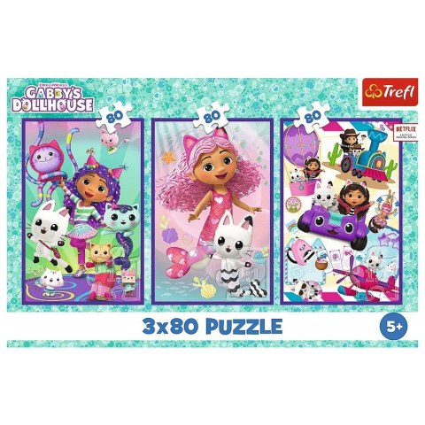 Puzzle 3x80 elementów Kolorowe dni Gabi Gabby Dollhouse Trefl