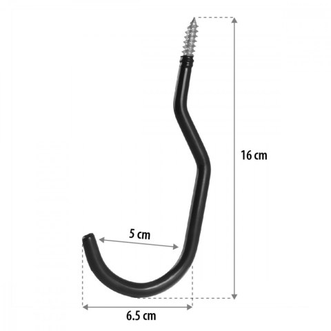 2x hak sufitowy, max 10 kg/hak, MC-485 Komplet dwóch haków, na drabinę, rower, wąż ogrodowy. Stalowy Czarny. Maclean