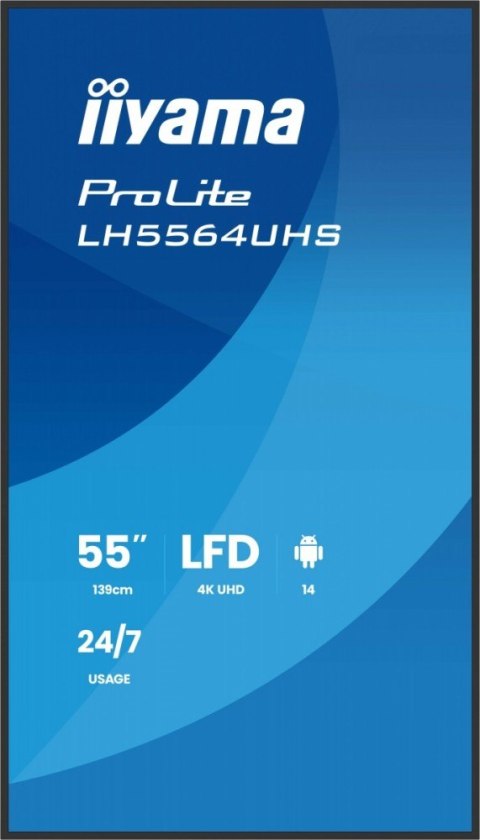 Monitor 55 cali LH5564UHS-B1AG, 24/7,VA,ANDROID14,4K,500cd,5000:1, 2xHDMI ,USB-C,RJ45, RS-232c, IR, 2x10W, 2xUSB, UCHWYT ŚCIE IIYAMA