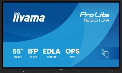 Monitor 55 cali TE5513A-B1AG INFRARED,40pkt,IPS,4K,7H,450cd/m2, WiFi,USB, ANDROID 14, Google EDLA,2x20W, UCHWYT CIENNY IIYAMA