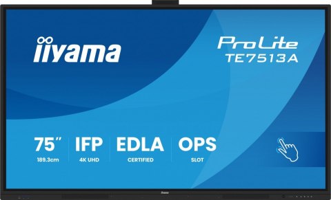 Monitor 75 cali TE7513A-B1AG INFRARED, 40pkt, IPS, 4K, 7H, 450cd/m2, WiFi, USB, ANDROID 14, Google EDLA, 2x20W, uchwyt ścienny IIYAMA