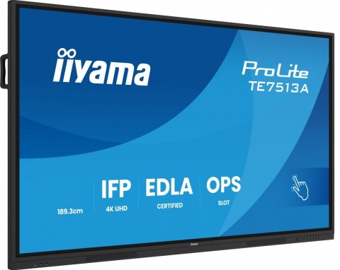 Monitor 75 cali TE7513A-B1AG INFRARED, 40pkt, IPS, 4K, 7H, 450cd/m2, WiFi, USB, ANDROID 14, Google EDLA, 2x20W, uchwyt ścienny IIYAMA