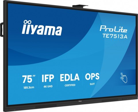 Monitor 75 cali TE7513A-B1AG INFRARED, 40pkt, IPS, 4K, 7H, 450cd/m2, WiFi, USB, ANDROID 14, Google EDLA, 2x20W, uchwyt ścienny IIYAMA