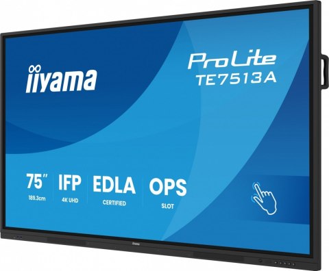 Monitor 75 cali TE7513A-B1AG INFRARED, 40pkt, IPS, 4K, 7H, 450cd/m2, WiFi, USB, ANDROID 14, Google EDLA, 2x20W, uchwyt ścienny IIYAMA